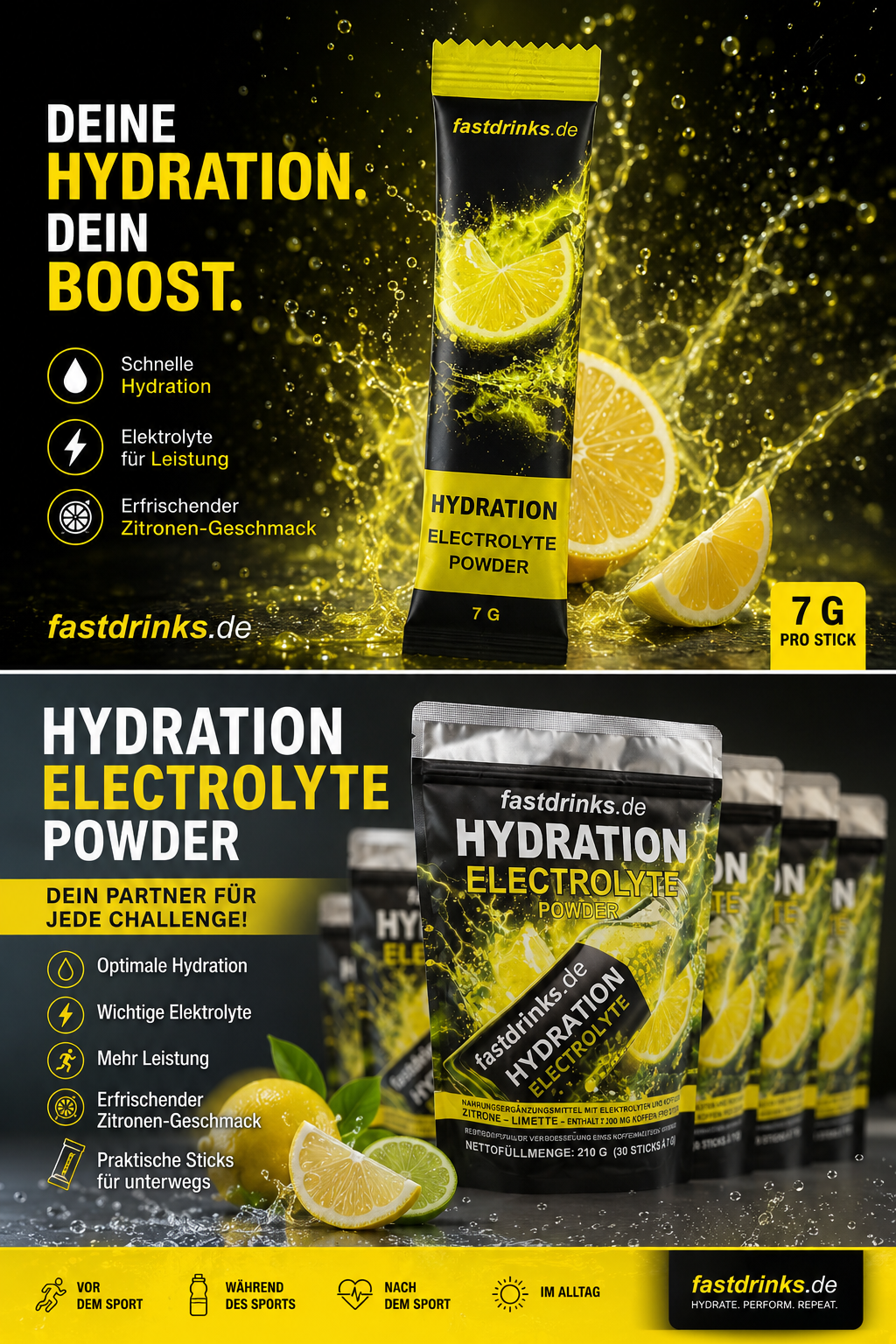 FAST DRINKS – LIME FLASH - ELEKTROLYT PULVER ZITRONE LIMETTE MIT GUARANA (30 Sticks)